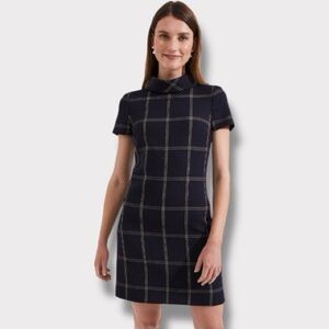 Hobbs Valeria Mini Dress in Navy Camel Check Print NWT- Size 4